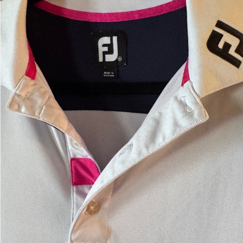 FootJoy Mens White Pink Navy Colorblock Performance Golf Polo Shirt Size Medium - Picture 5 of 6